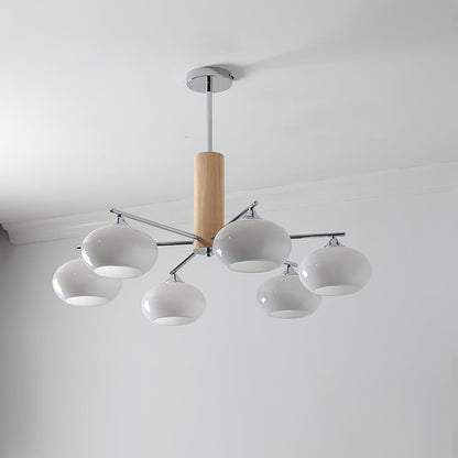 Elliptical Persimmon Chandelier 6 Lamps Dia 34.6″ x H 20.9″ / Dia 88cm x H 53cm / Chrome & Milk white glass Chandelier