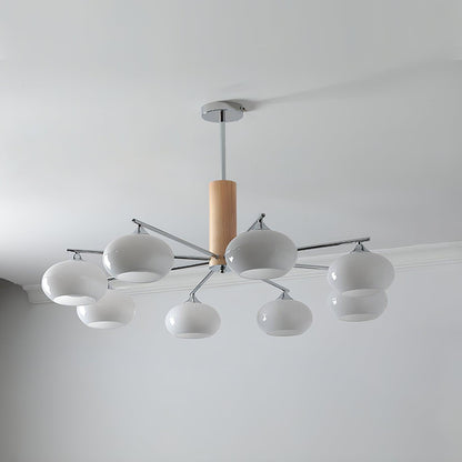 Elliptical Persimmon Chandelier 8 Lamps Dia 38.6″ x H 20.9″ / Dia 98cm x H 53cm / Chrome & Milk white glass Chandelier