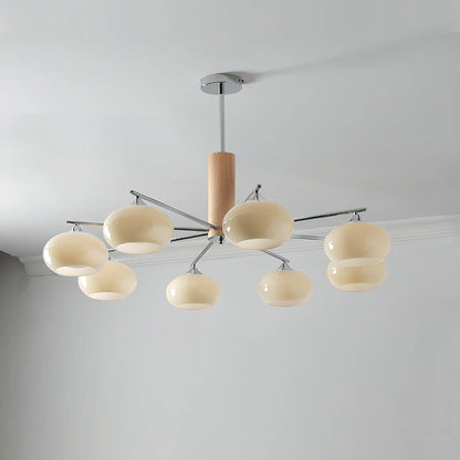 Elliptical Persimmon Chandelier 8 Lamps Dia 38.6″ x H 20.9″ / Dia 98cm x H 53cm / Chrome & Creamy yellow glass Chandelier
