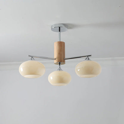 Elliptical Persimmon Chandelier 3 Lamps Dia 26.8″ x H 20.9″ / Dia 68cm x H 53cm / Chrome & Creamy yellow glass Chandelier