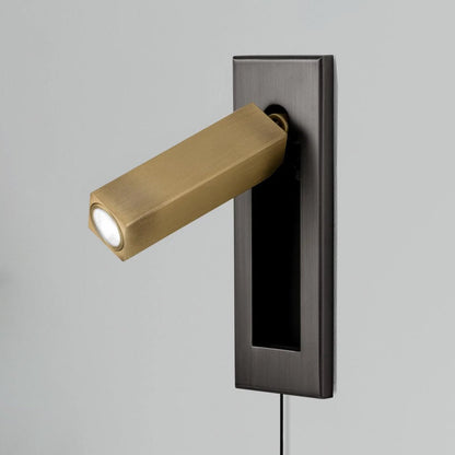 Embedded Bedside Plug-in Sconce Dia 5cm x H 15.5cm square (Hidden switch) / Matt Black + Copper / US Plug 1001 Wall lamp