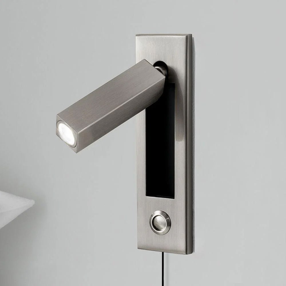 Embedded Bedside Plug-in Sconce Dia 5cm x H 17.8cm square (Button switch) / Nickel / US Plug 1001 Wall lamp