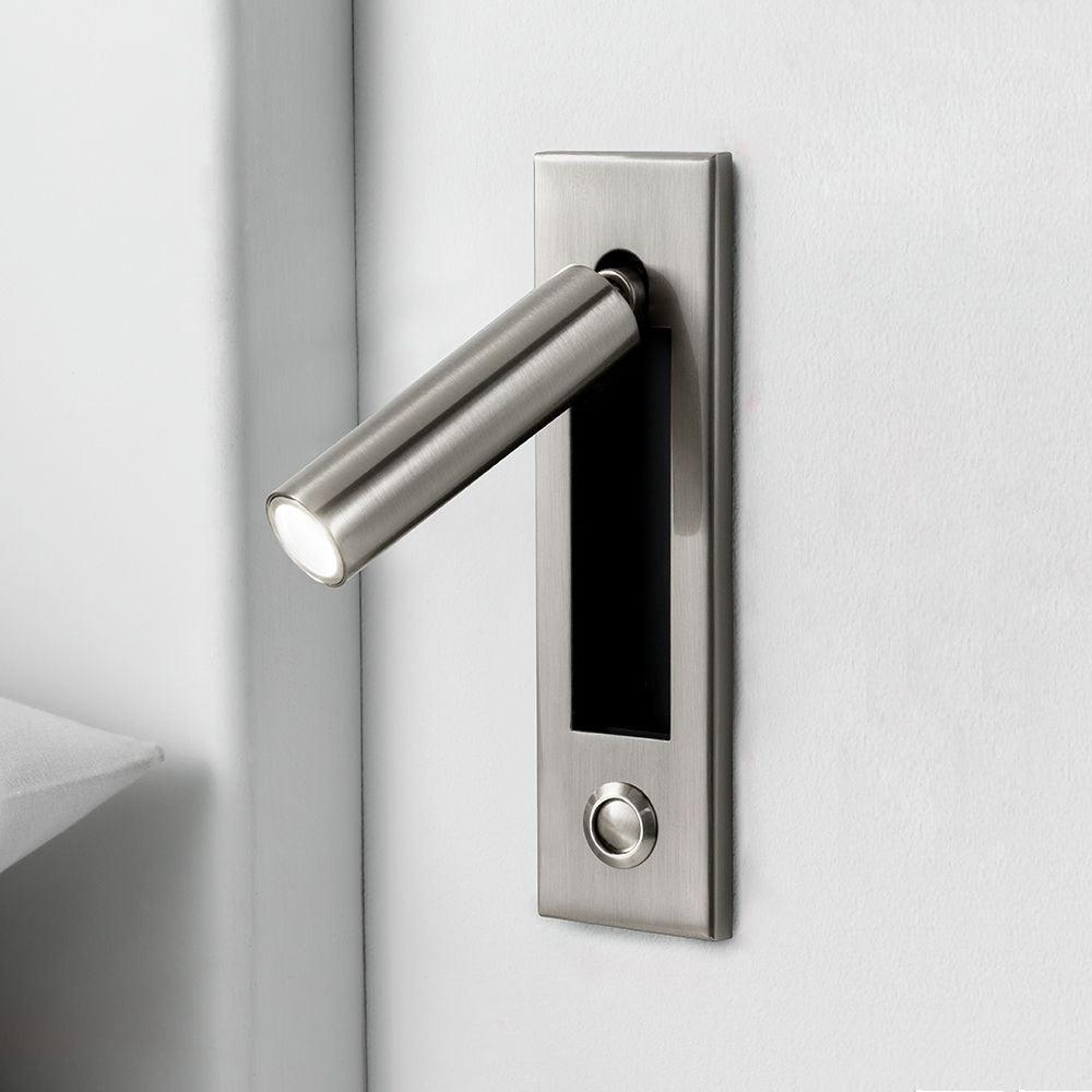 Embedded Bedside Sconce Dia 5cm x H 17.8cm cylinder (Button switch) / Nickel / Warm White Wall lamp