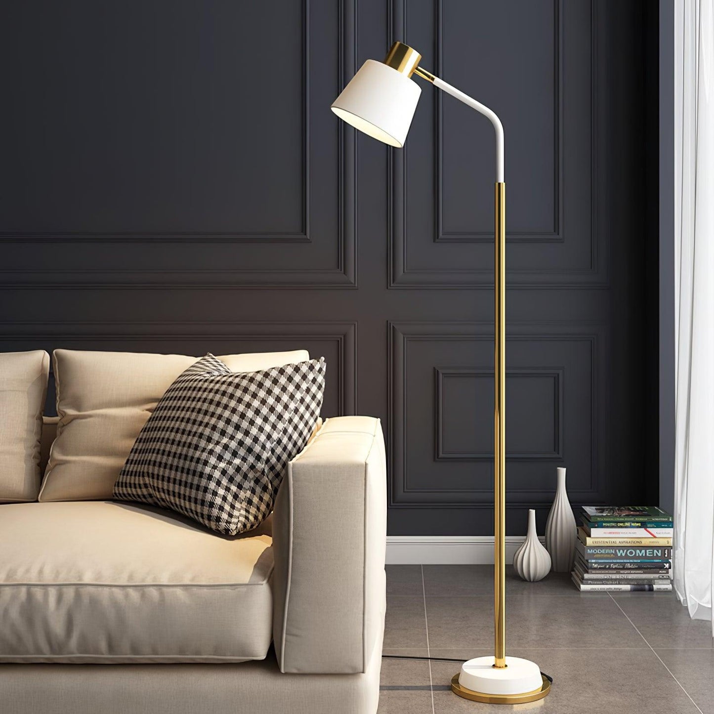 Emmental Floor Lamp Dia 17.3″ x H 60.2″ / Dia 44cm x H 155m / Gold + White / US plug Floor lamp