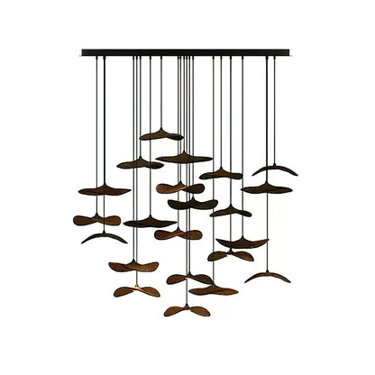 Empty Leaf Chandelier 22Heads Dia 51.2’’ x H 42.5’’ / Walnut Color / Warm Light Chandelier