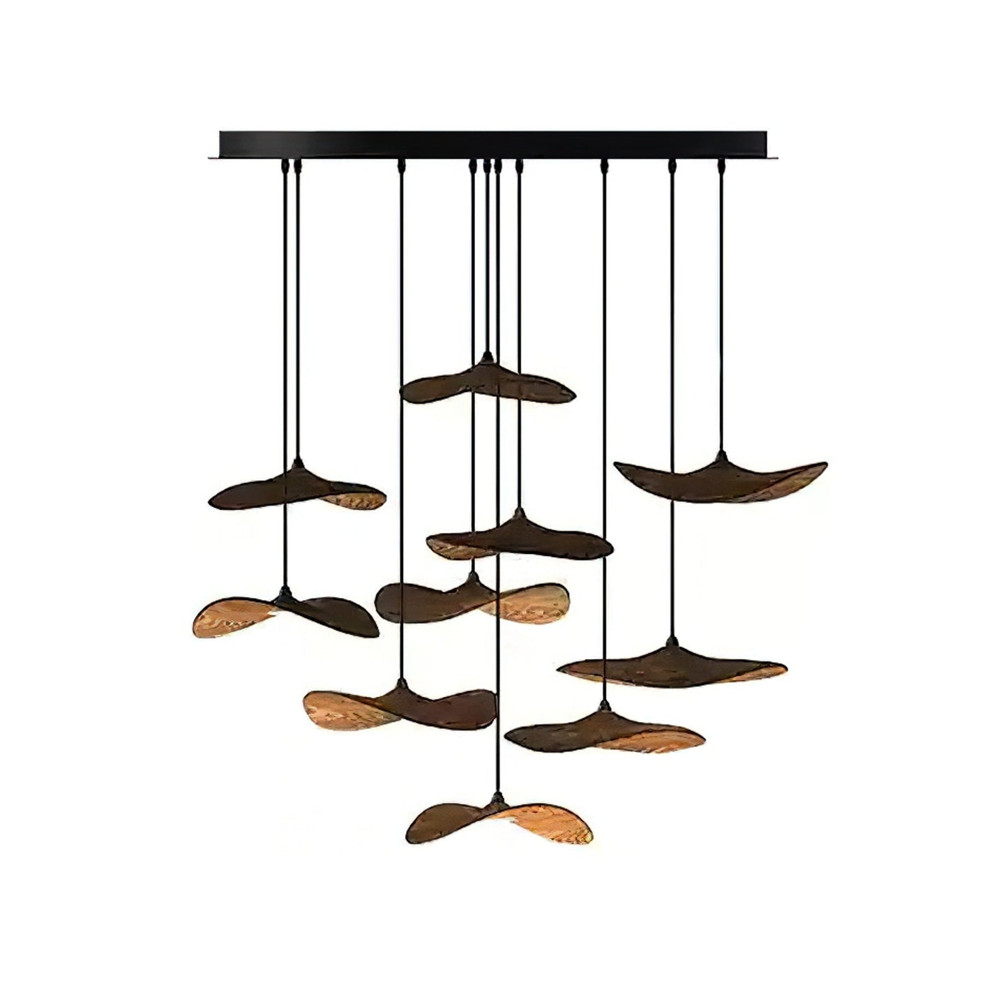 Empty Leaf Chandelier 10Heads Dia 35.4’’ x H 27.6’’ / Walnut Color / Warm Light Chandelier