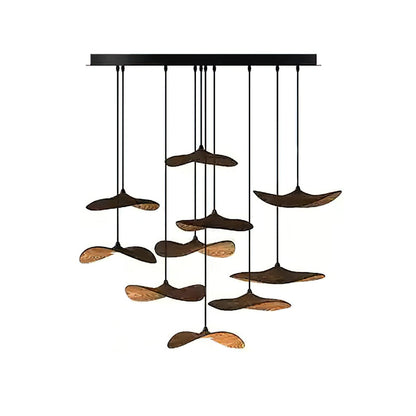 Empty Leaf Chandelier 10Heads Dia 35.4’’ x H 27.6’’ / Walnut Color / Warm Light Chandelier