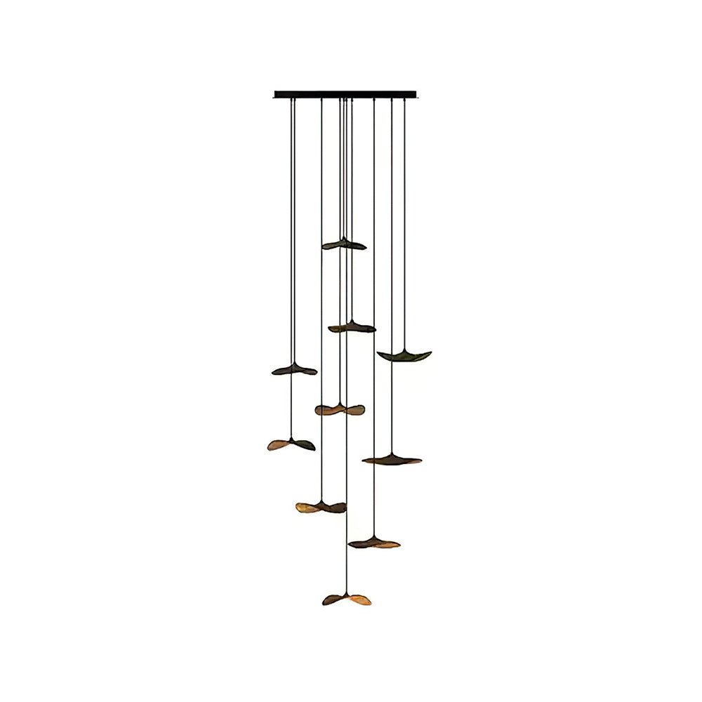 Empty Leaf Chandelier 10Heads Dia 35.4’’ x H 78.7’’ / Walnut Color / Warm Light Chandelier