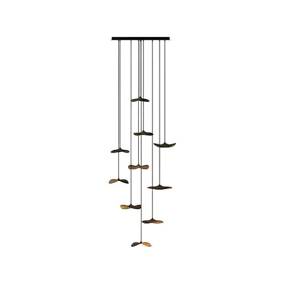 Empty Leaf Chandelier 10Heads Dia 35.4’’ x H 78.7’’ / Walnut Color / Warm Light Chandelier