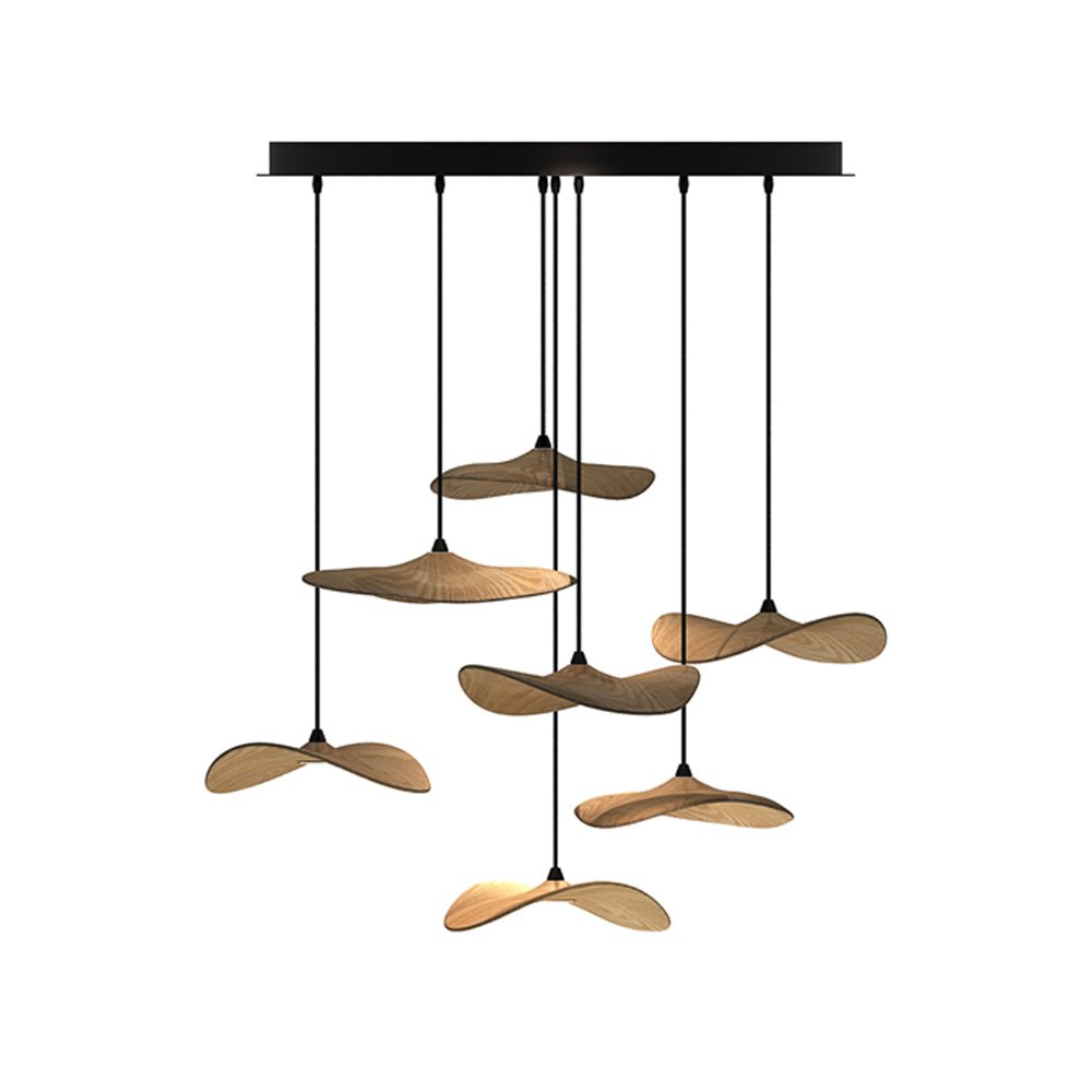 Empty Leaf Chandelier 7Heads Dia 31.5’’ x H 21.7’’ / Wood Color / Warm Light Chandelier