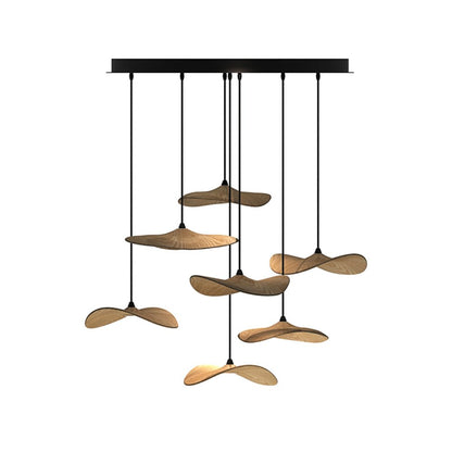 Empty Leaf Chandelier 7Heads Dia 31.5’’ x H 21.7’’ / Wood Color / Warm Light Chandelier