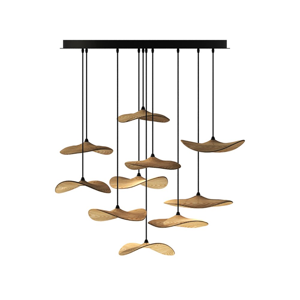 Empty Leaf Chandelier 10Heads Dia 35.4’’ x H 27.6’’ / Wood Color / Warm Light Chandelier