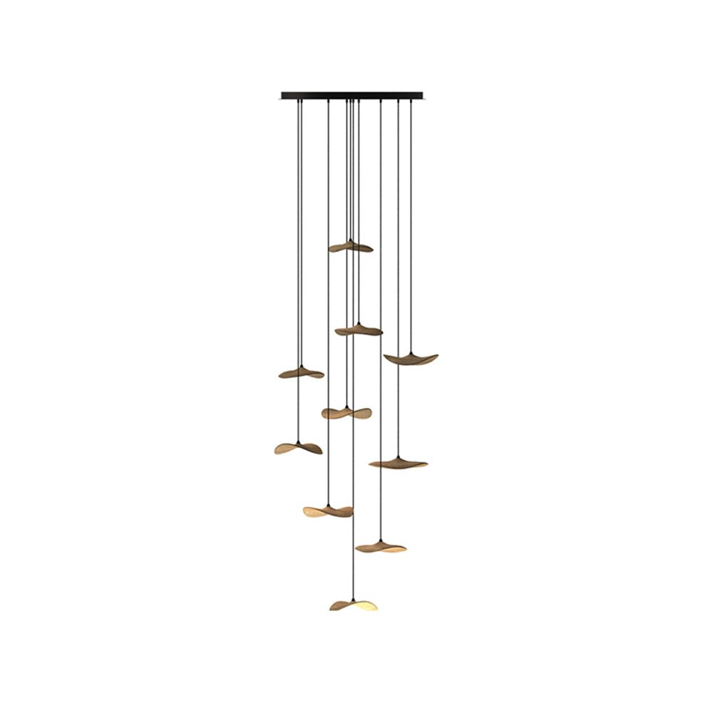 Empty Leaf Chandelier 10Heads Dia 35.4’’ x H 78.7’’ / Wood Color / Warm Light Chandelier