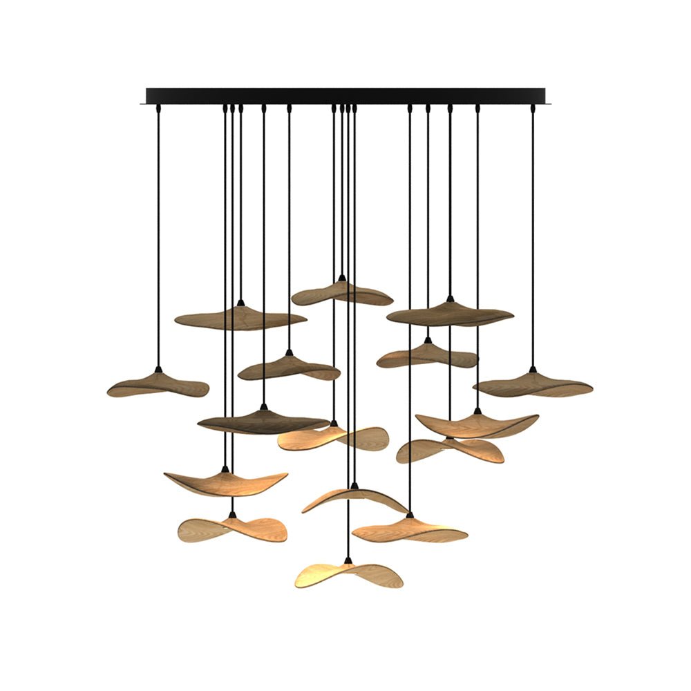Empty Leaf Chandelier 16Heads Dia 47.2’’ x H 29.5’’ / Wood Color / Warm Light Chandelier
