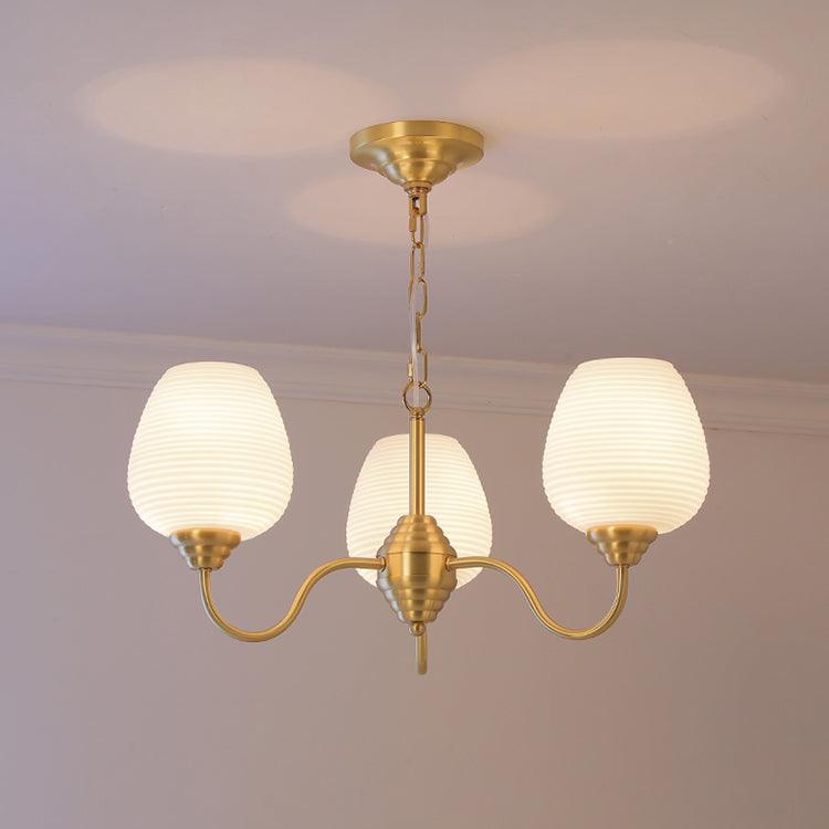 Endon Alton Chandelier 3 heads Dia 24.8″ x H 10.2″ / Dia 63cm x H 26cm / Brass + White Chandelier
