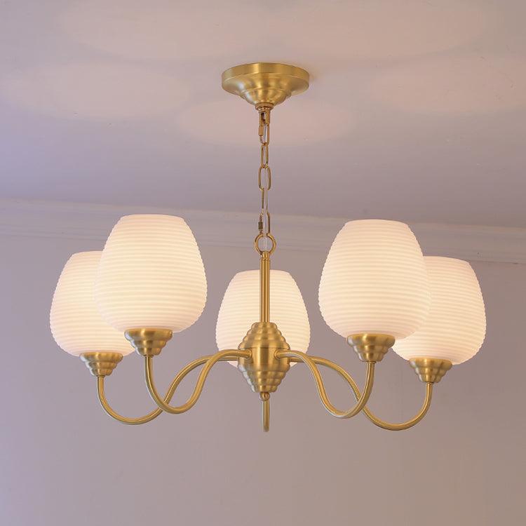 Endon Alton Chandelier 5 heads Dia 27.6″ x H 10.6″ / Dia 70cm x H 27cm / Brass + White Chandelier