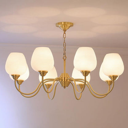 Endon Alton Chandelier 8 heads Dia 36.6″ x H 11.8″ / Dia 93cm x H 30cm / Brass + White Chandelier