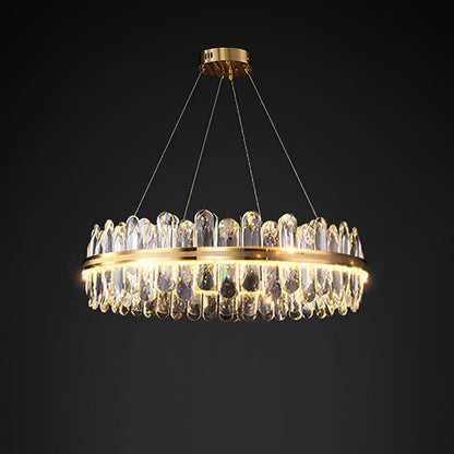 Enos Crystal Chandelier Round style Dia 23.6″ x H 7.9″ / Dia 60cm x H 20cm / Gold / Warm Light Chandelier