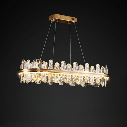 Enos Crystal Chandelier Long style L 39.4″ x W 13.8″ x H 7.9″ / L 100cm x W 35cm x H 20cm / Gold / Warm Light Chandelier