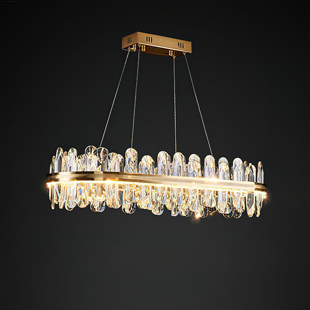 Enos Crystal Chandelier Long style L 31.5″ x W 13.8″ x H 7.9″ / L 80cm x W 35cm x H 20cm / Gold / Warm Light Chandelier