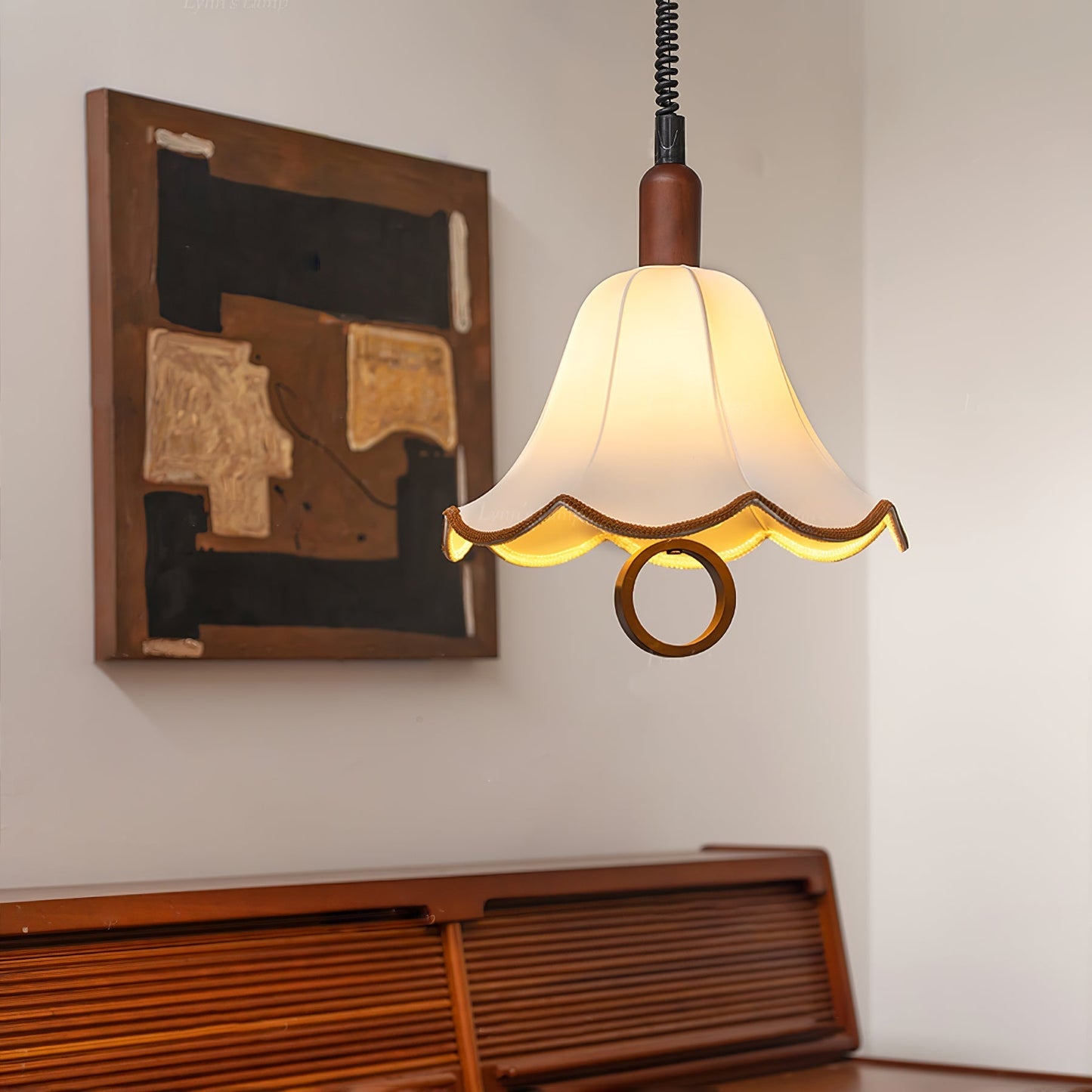Eryn Fabric Pendant Light Dia 15.4″ x H 17.3″ / Dia 39cm x H 44cm / Dark walnut & Beige Pendant light