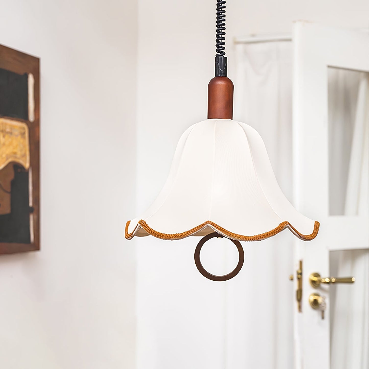 Eryn Fabric Pendant Light Dia 15.4″ x H 17.3″ / Dia 39cm x H 44cm / Dark walnut & Beige Pendant light