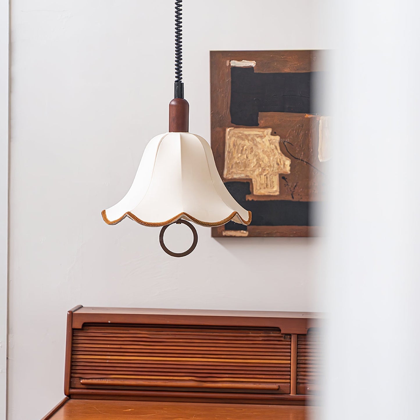Eryn Fabric Pendant Light Dia 15.4″ x H 17.3″ / Dia 39cm x H 44cm / Dark walnut & Beige Pendant light