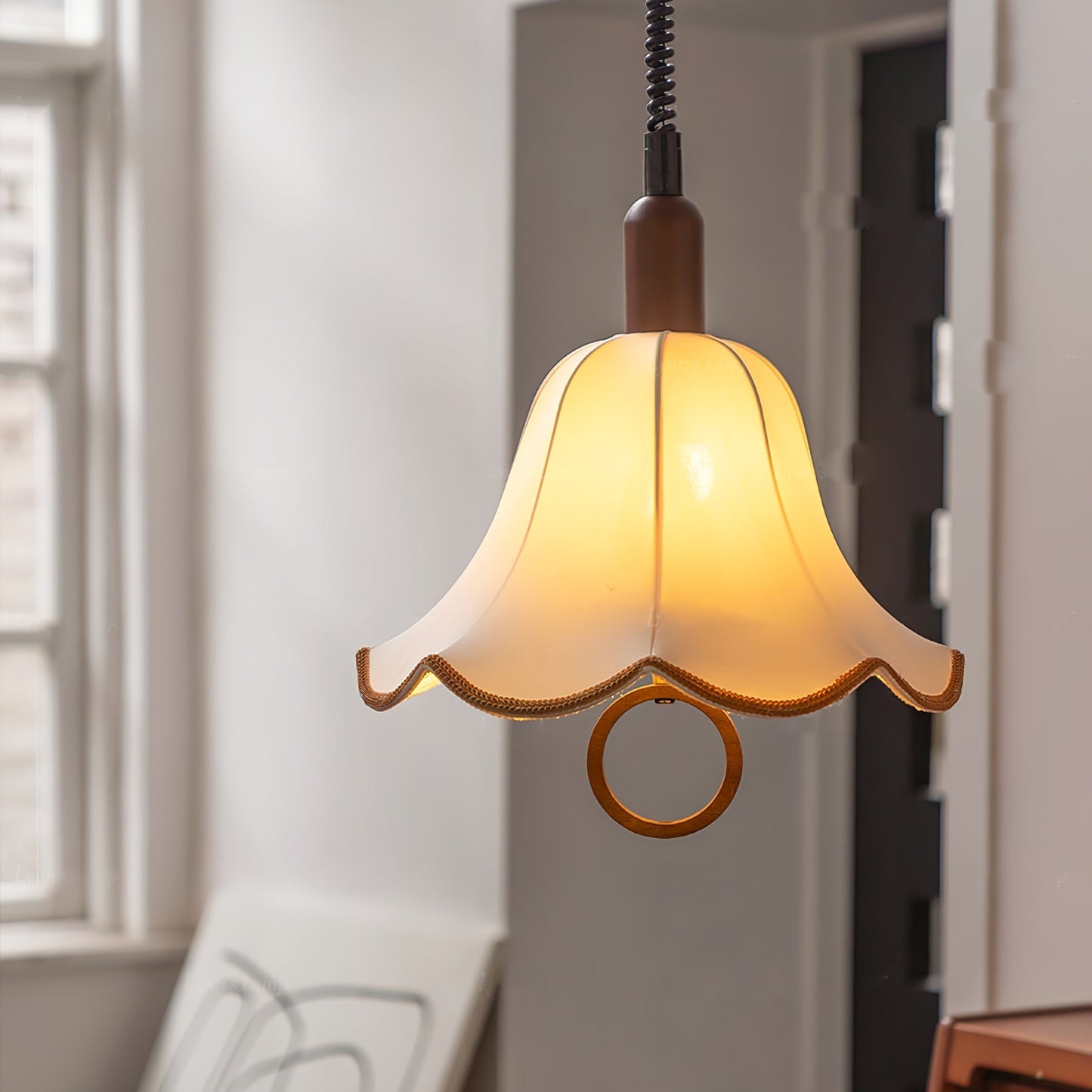 Eryn Fabric Pendant Light Dia 15.4″ x H 17.3″ / Dia 39cm x H 44cm / Dark walnut & Beige Pendant light
