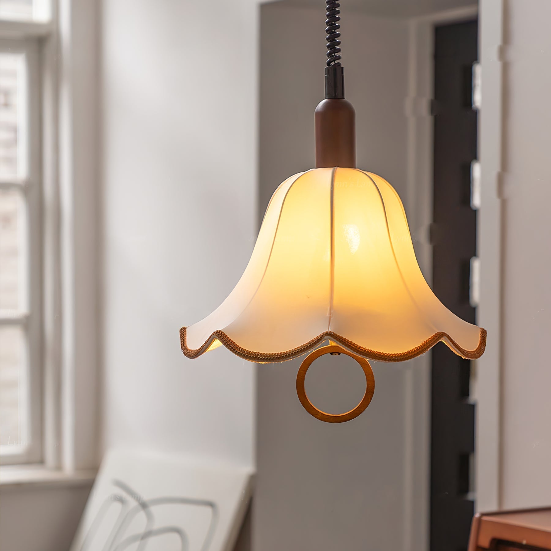 Eryn Fabric Pendant Light Dia 15.4″ x H 17.3″ / Dia 39cm x H 44cm / Dark walnut & Beige Pendant light