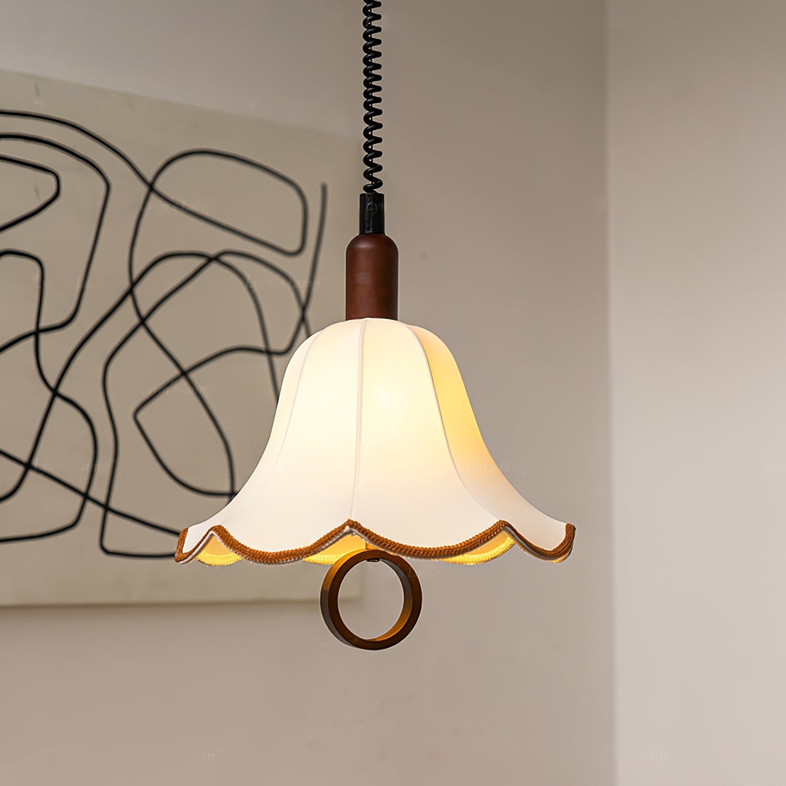 Eryn Fabric Pendant Light Dia 15.4″ x H 17.3″ / Dia 39cm x H 44cm / Dark walnut & Beige Pendant light