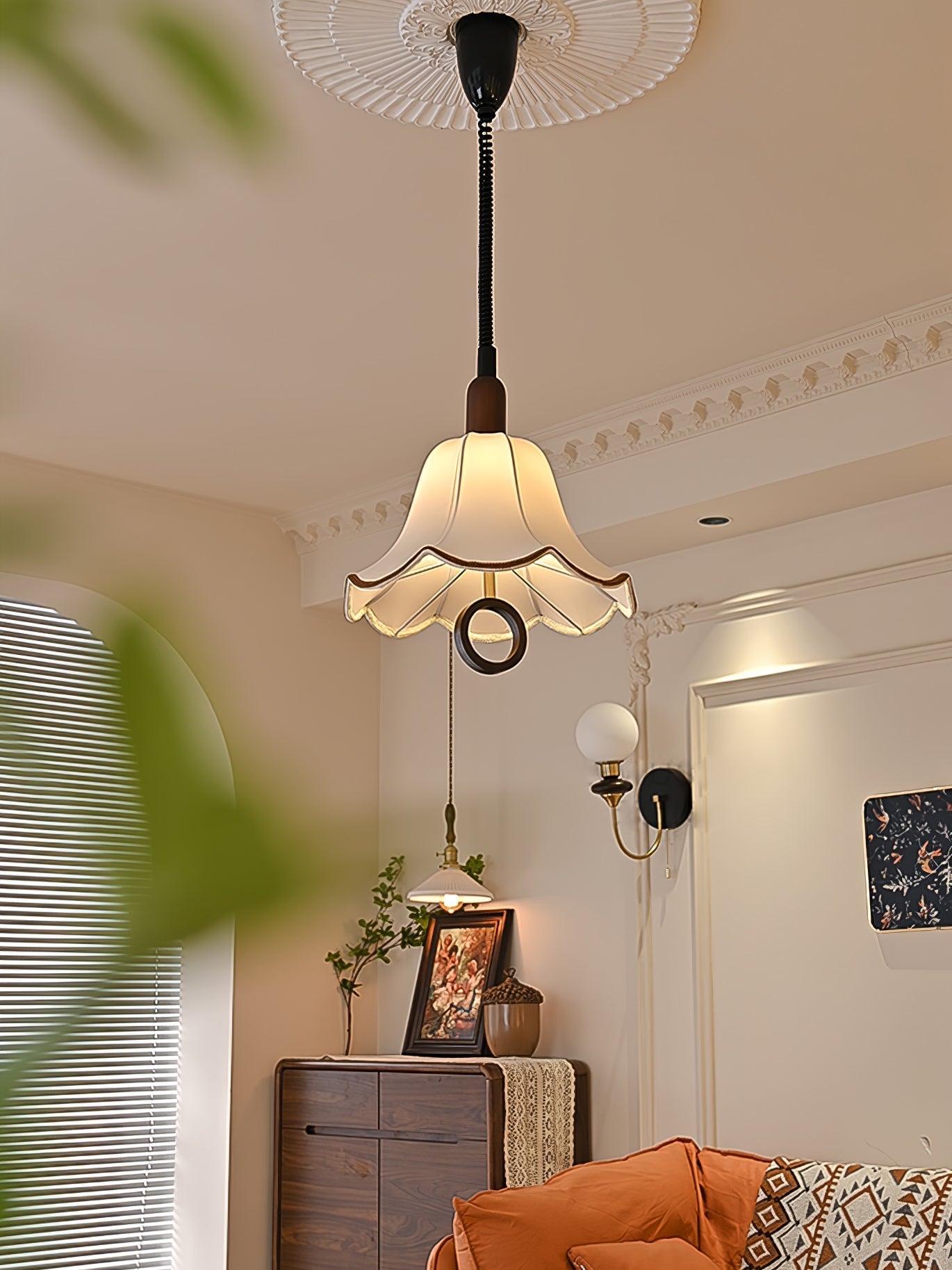 Eryn Fabric Pendant Light Dia 15.4″ x H 17.3″ / Dia 39cm x H 44cm / Dark walnut & Beige Pendant light