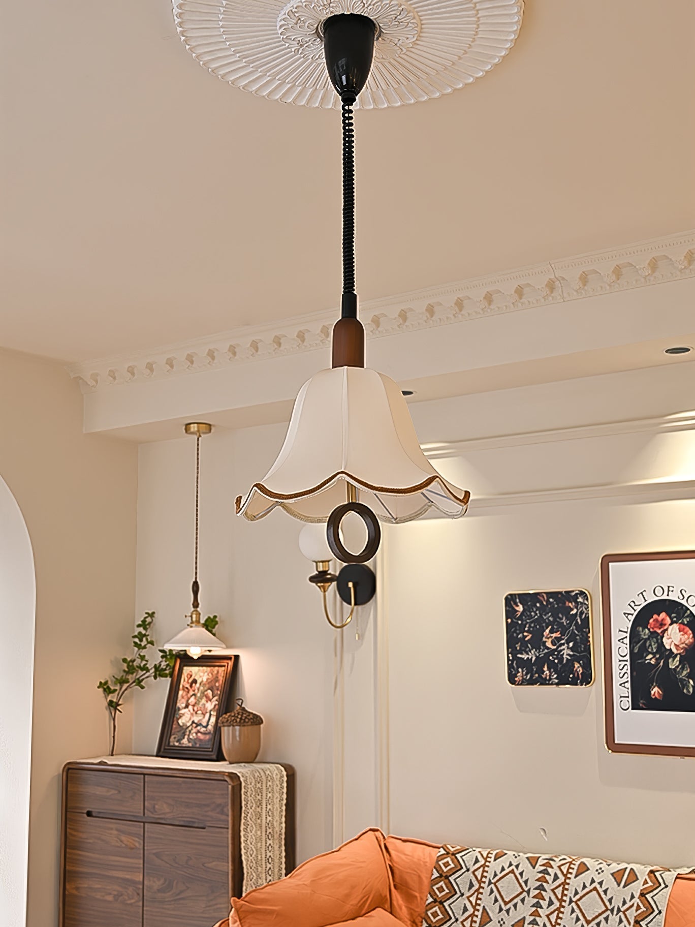 Eryn Fabric Pendant Light Dia 15.4″ x H 17.3″ / Dia 39cm x H 44cm / Dark walnut & Beige Pendant light