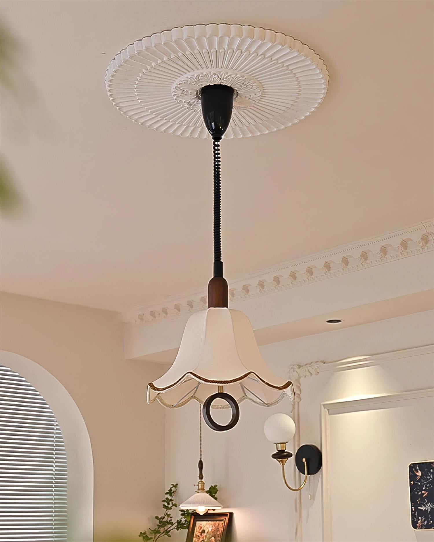 Eryn Fabric Pendant Light Dia 15.4″ x H 17.3″ / Dia 39cm x H 44cm / Dark walnut & Beige Pendant light