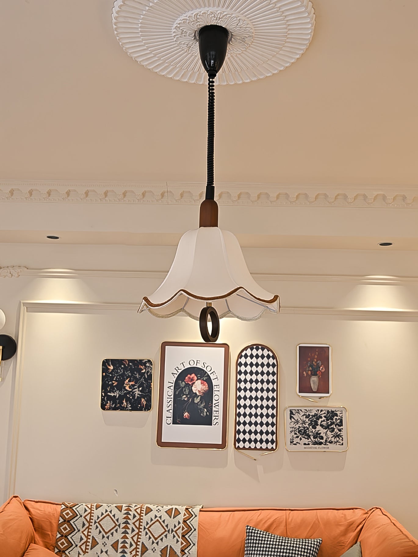 Eryn Fabric Pendant Light Dia 15.4″ x H 17.3″ / Dia 39cm x H 44cm / Dark walnut & Beige Pendant light