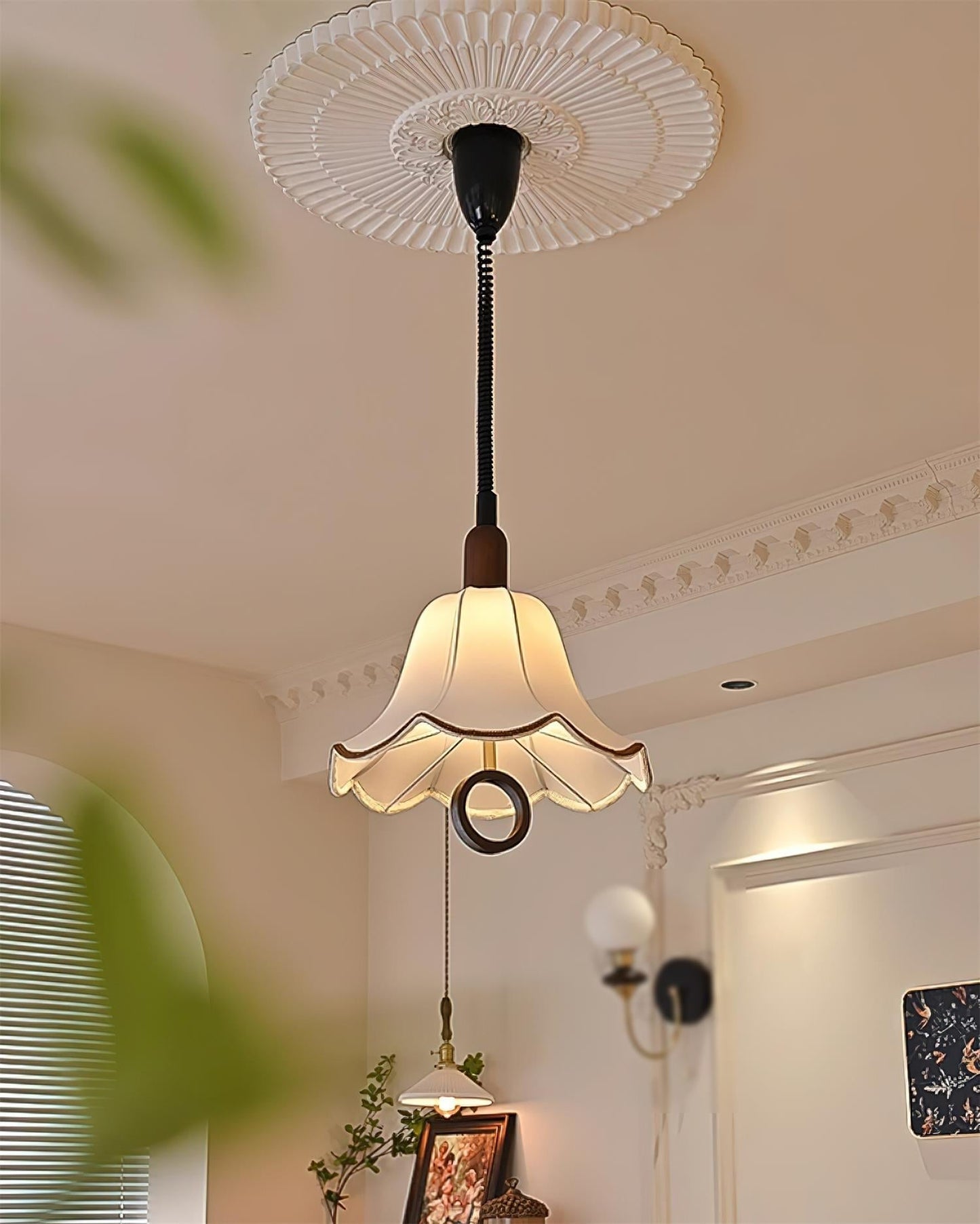 Eryn Fabric Pendant Light Dia 15.4″ x H 17.3″ / Dia 39cm x H 44cm / Dark walnut & Beige Pendant light