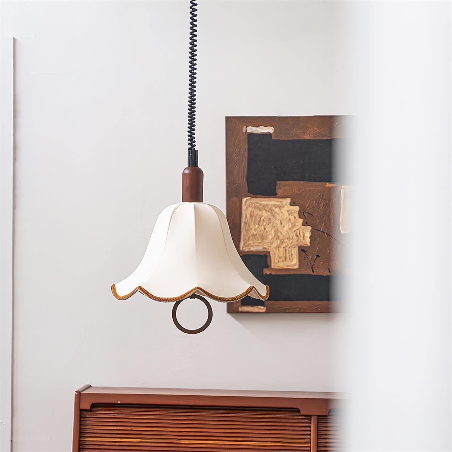Eryn Fabric Pendant Light Dia 15.4″ x H 17.3″ / Dia 39cm x H 44cm / Dark walnut & Beige Pendant light