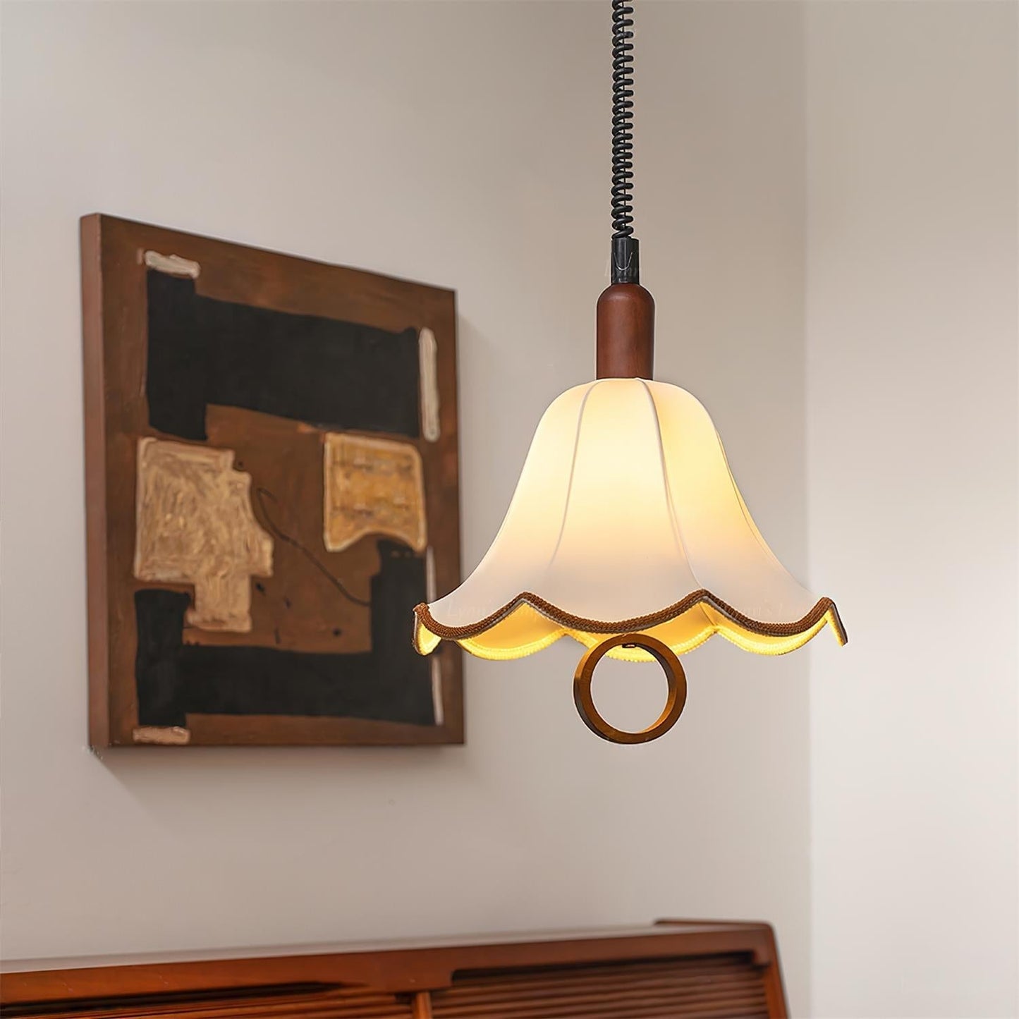 Eryn Fabric Pendant Light Dia 15.4″ x H 17.3″ / Dia 39cm x H 44cm / Dark walnut & Beige Pendant light