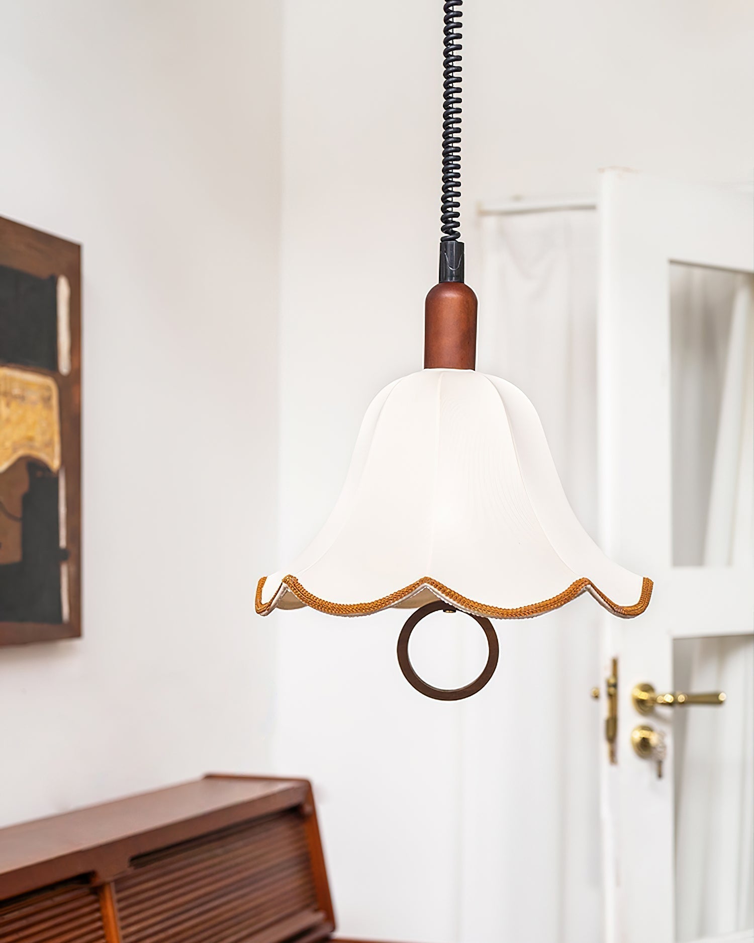 Eryn Fabric Pendant Light Dia 15.4″ x H 17.3″ / Dia 39cm x H 44cm / Dark walnut & Beige Pendant light