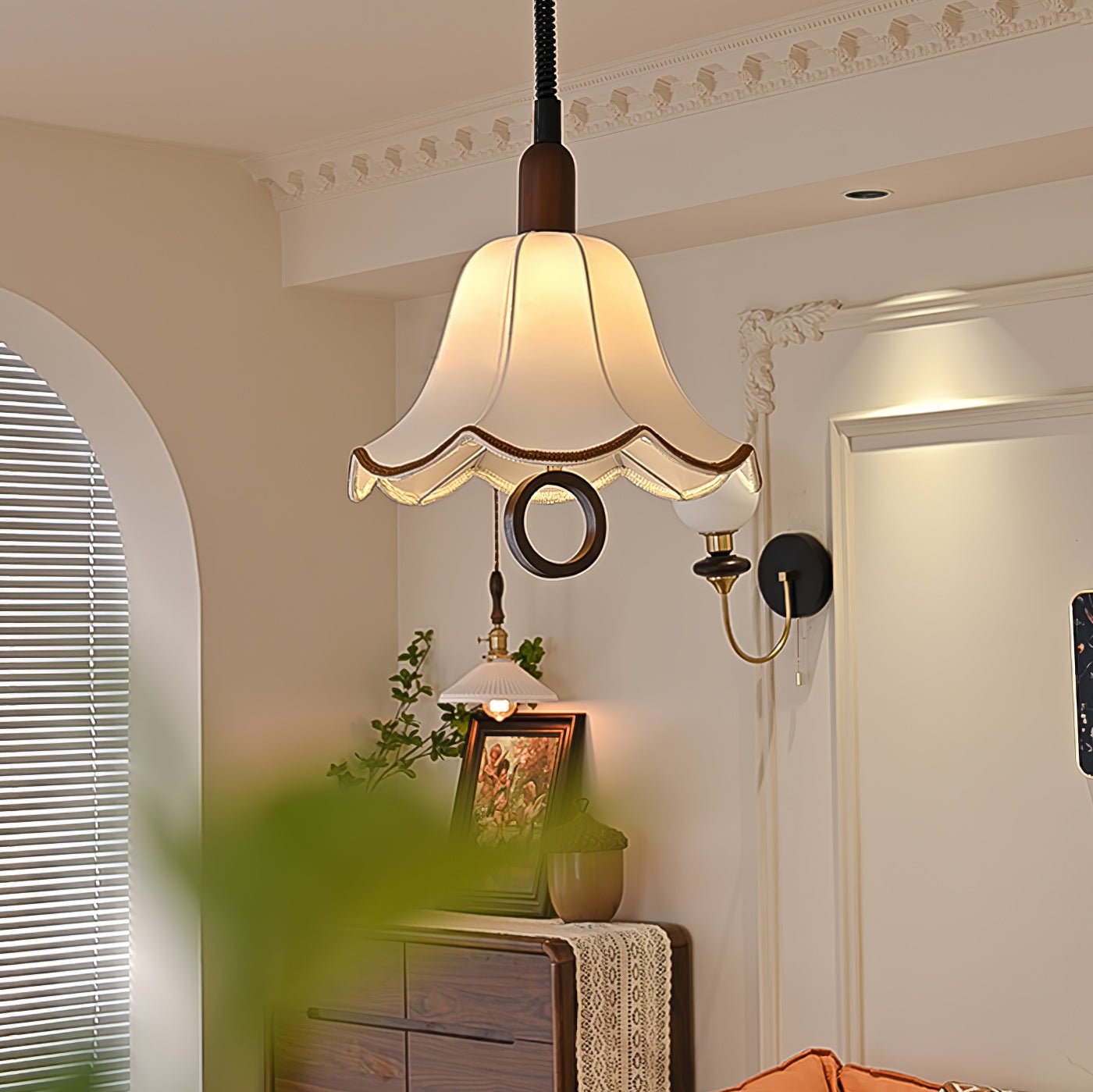 Eryn Fabric Pendant Light Dia 15.4″ x H 17.3″ / Dia 39cm x H 44cm / Dark walnut & Beige Pendant light