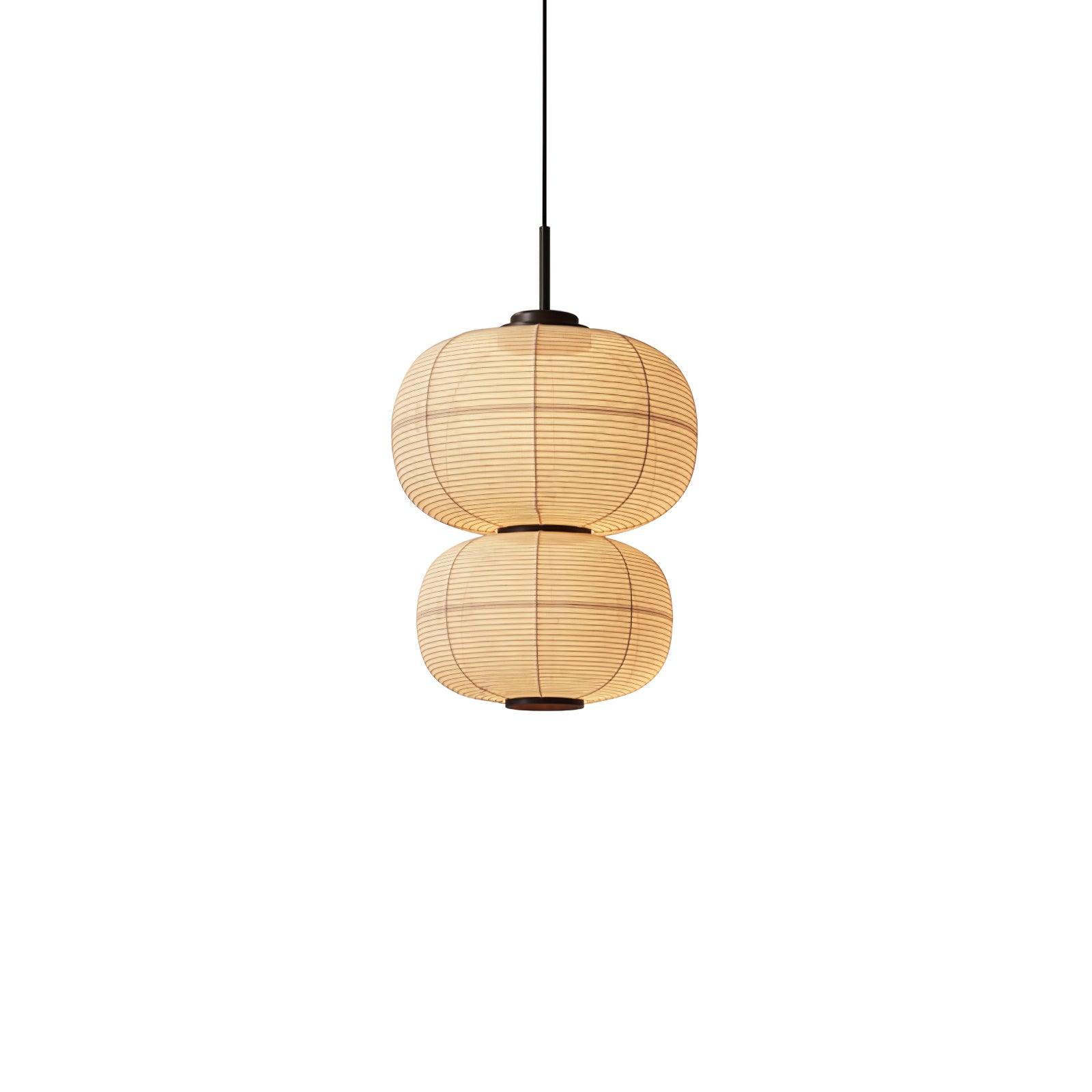 Fabric Art Hanging Lamp Model A Dia 15.7″ x H 18.9″ / Dia 40cm x H 48cm / Beige & Black Pendant light