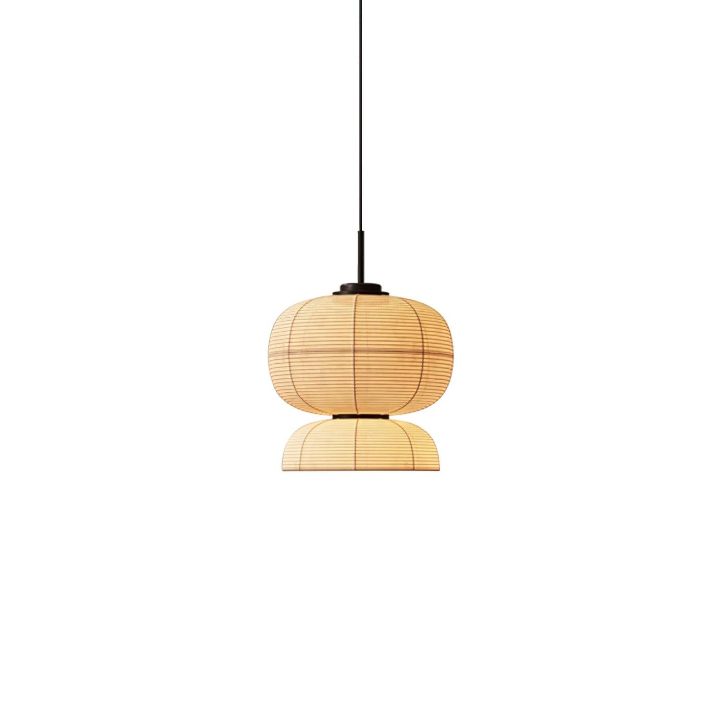 Fabric Art Hanging Lamp Model F Dia 19.7″ x H 21.7″ / Dia 50cm x H 55cm / Beige & Black Pendant light
