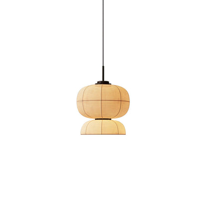 Fabric Art Hanging Lamp Model F Dia 19.7″ x H 21.7″ / Dia 50cm x H 55cm / Beige & Black Pendant light