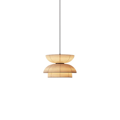 Fabric Art Hanging Lamp Model C Dia 19.7″ x H 15.7″ / Dia 50cm x H 40cm / Beige & Black Pendant light