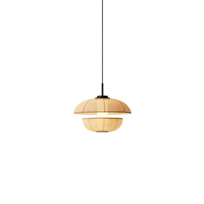 Fabric Art Hanging Lamp Model G Dia 19.7″ x H 13.8″ / Dia 50cm x H 35cm / Beige & Black Pendant light