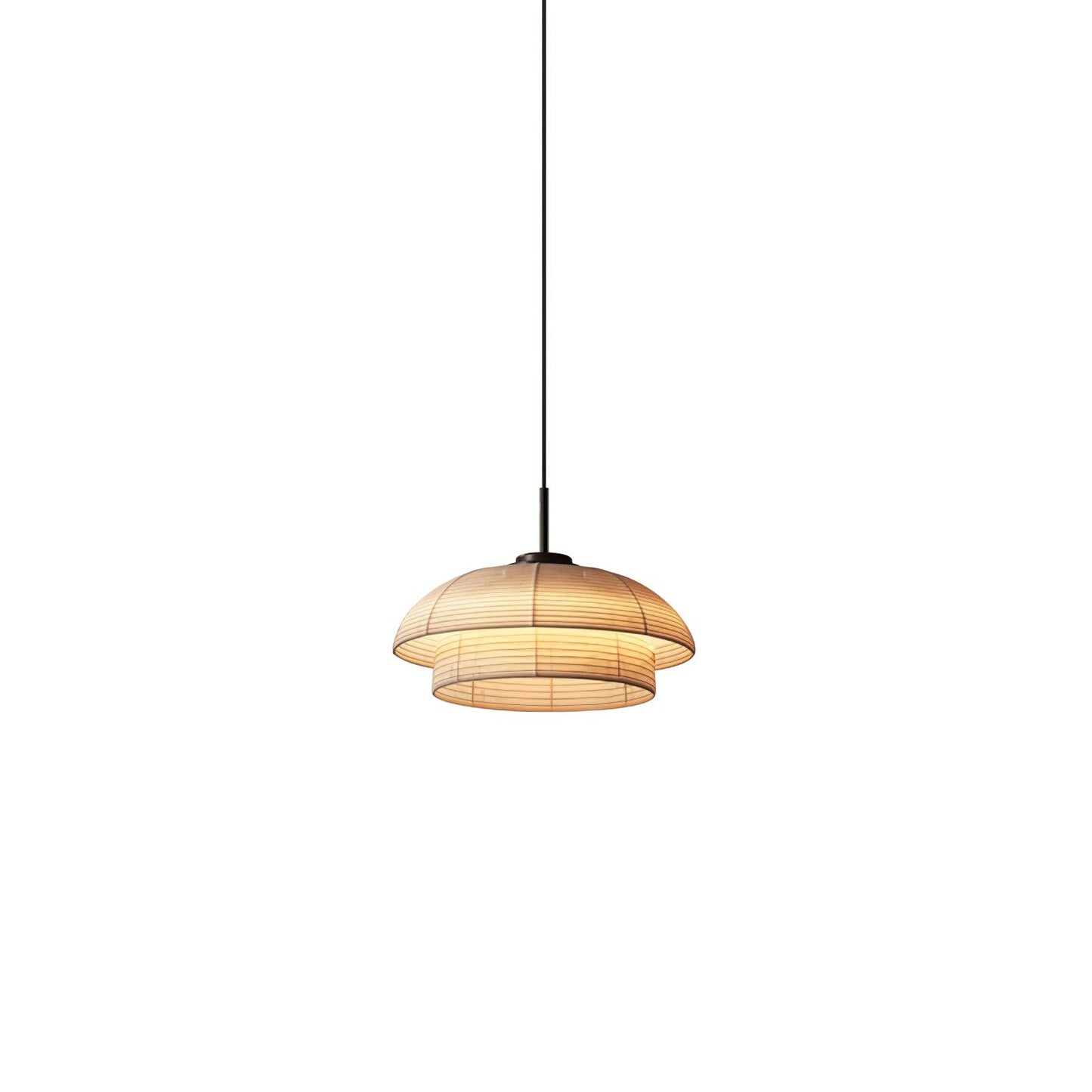 Fabric Art Hanging Lamp Model D Dia 15.7″ x H 7.9″ / Dia 40cm x H 20cm / Beige & Black Pendant light