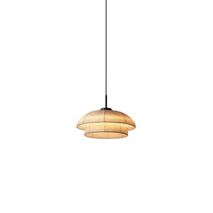 Fabric Art Hanging Lamp Model D Dia 15.7″ x H 7.9″ / Dia 40cm x H 20cm / Beige & Black Pendant light