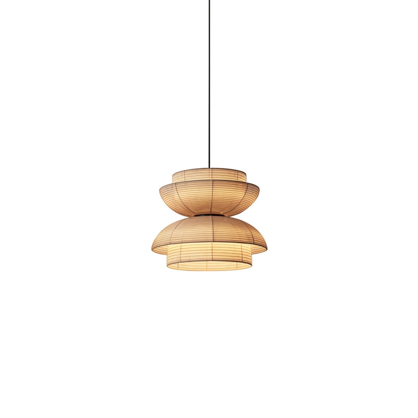 Fabric Art Hanging Lamp Model B Dia 15.7″ x H 15.7″ / Dia 40cm x H 40cm / Beige & Black Pendant light