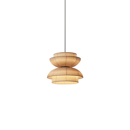 Fabric Art Hanging Lamp Model B Dia 15.7″ x H 15.7″ / Dia 40cm x H 40cm / Beige & Black Pendant light
