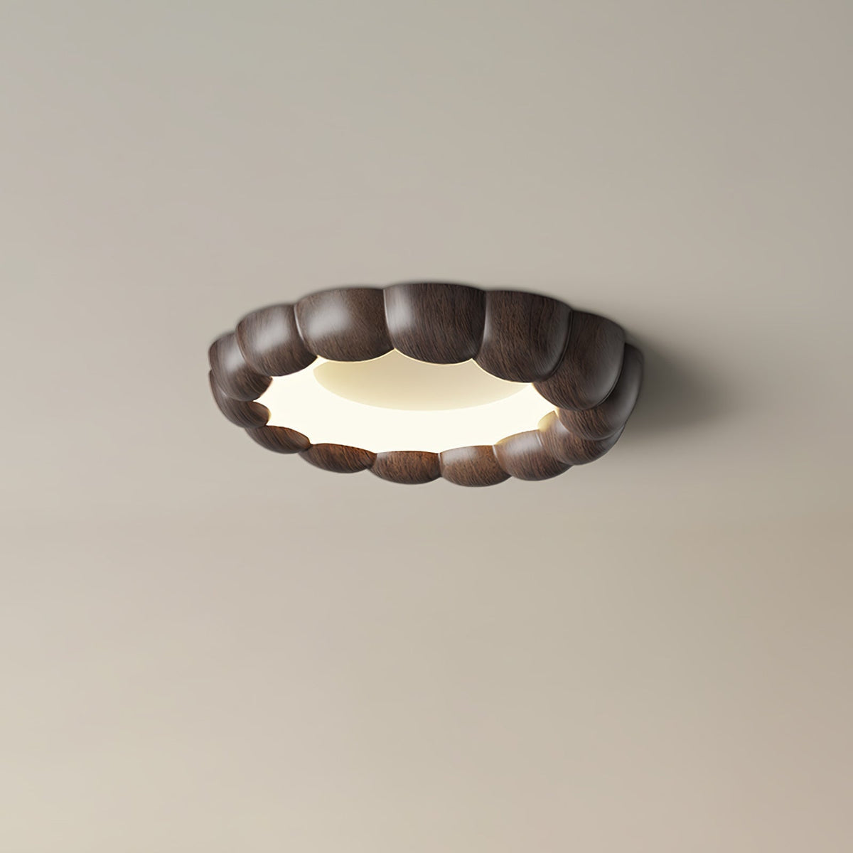 Faux Wood Ripple Ceiling Lamp Model B Dia 19.7″ x H 2.4″ / Dia 50cm x H 6cm / Walnut Wood Grain / Three-Color Changing