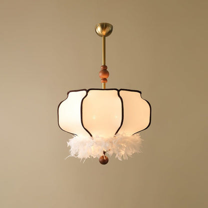 Feathered Lantern Pendant Light Dia 15.7″ x H 17.7″ / Dia 40cm x H 45cm / Gold & White Pendant light